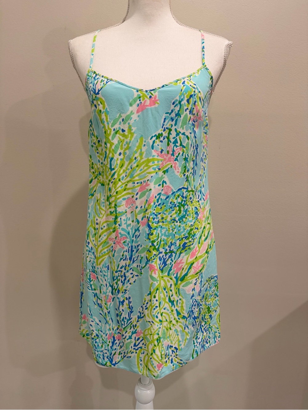 Lilly Pulitzer Dusk Slip Dress Size XS Sky Blue Heaven Print Lined 100% Silk